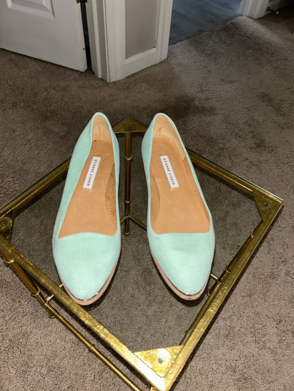 Etienne Aigner Mint Green Suede Pointed Toe Flats